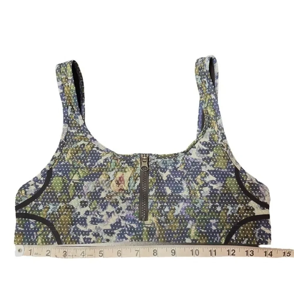 Lululemon Water Sweat 2 Swim Fast Bra Zipper Front Floral Print Activewear Top 2